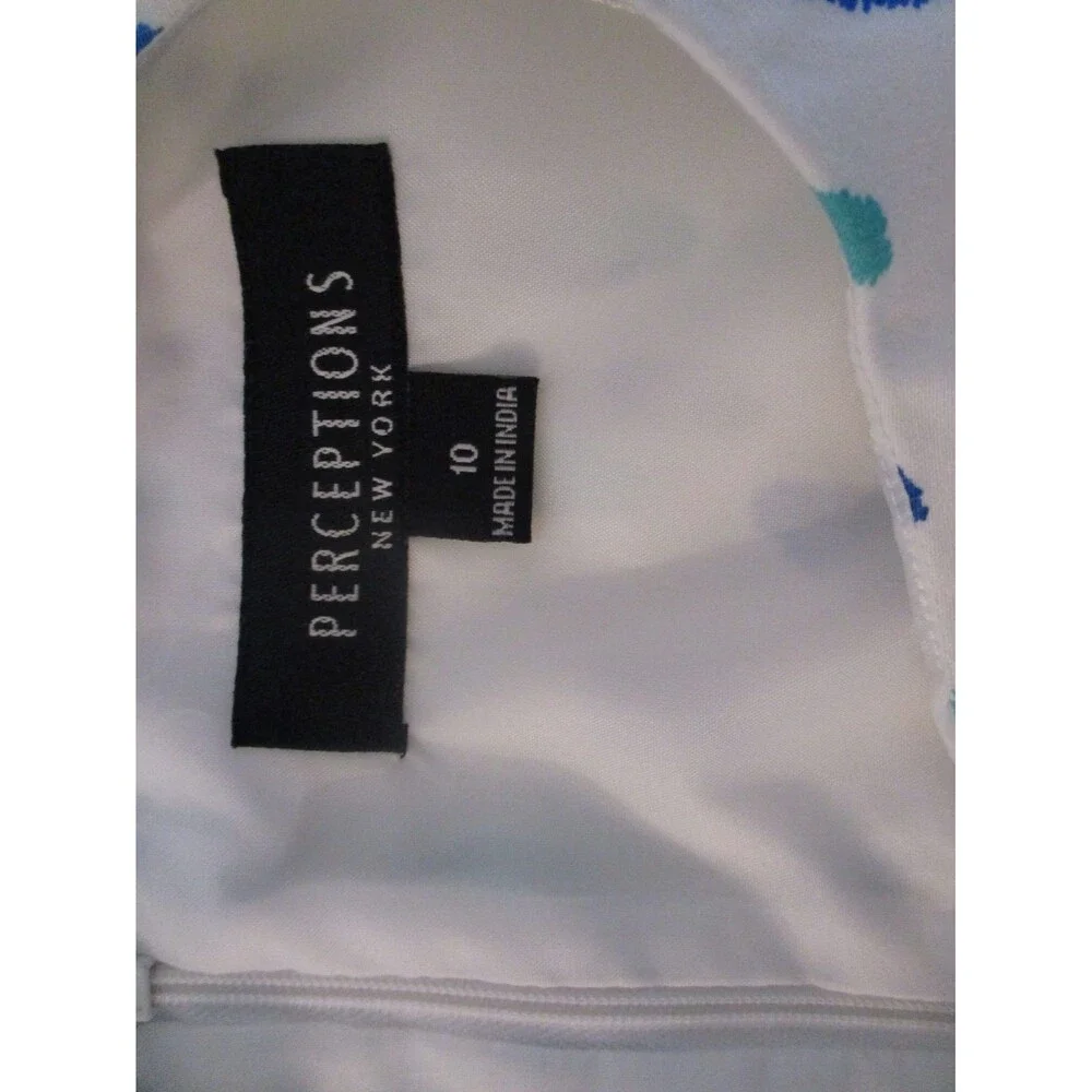 Perceptions White Dress with Blue & Teal Brushstroke Print